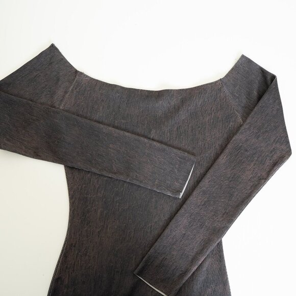 Zara Bodycon Dress Knit Off The Shoulder Fitted Ombre Charcoal Brown - Picture 8 of 12